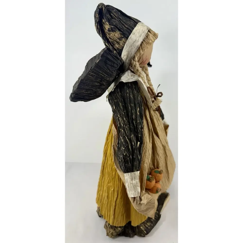 Vintage Paper Twist Pilgrim Woman Figurine Pumpkins Rustic‎ Thanksgiving Decor